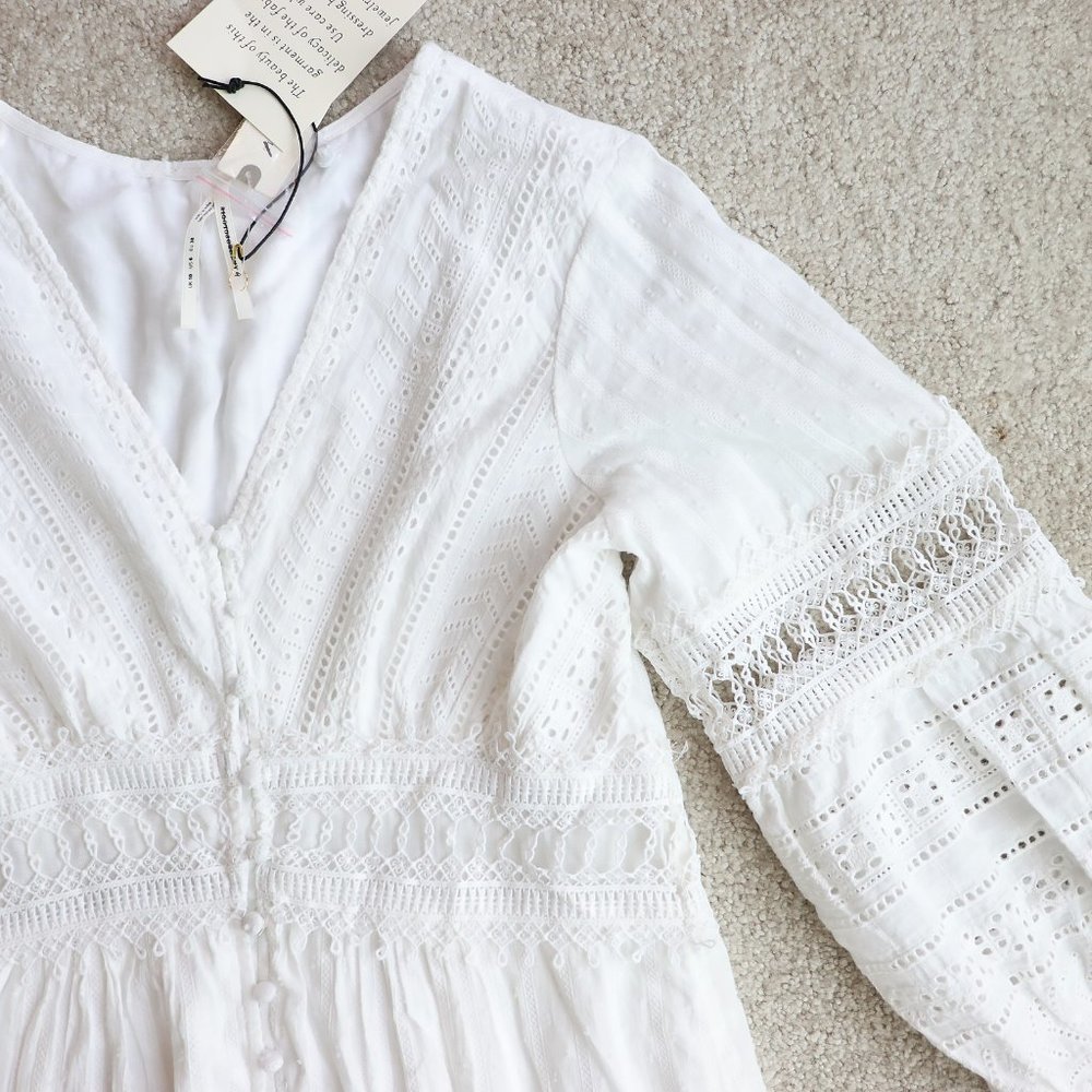 SOLD ANTHROPOLOGIE Eyelet Midi Dress White sz 6 - Picture 1 of 11